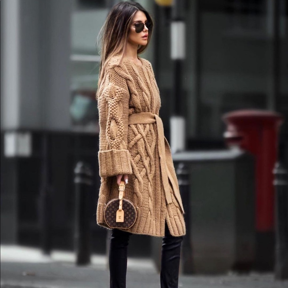 Michael michael kors camel belted cable cardigan